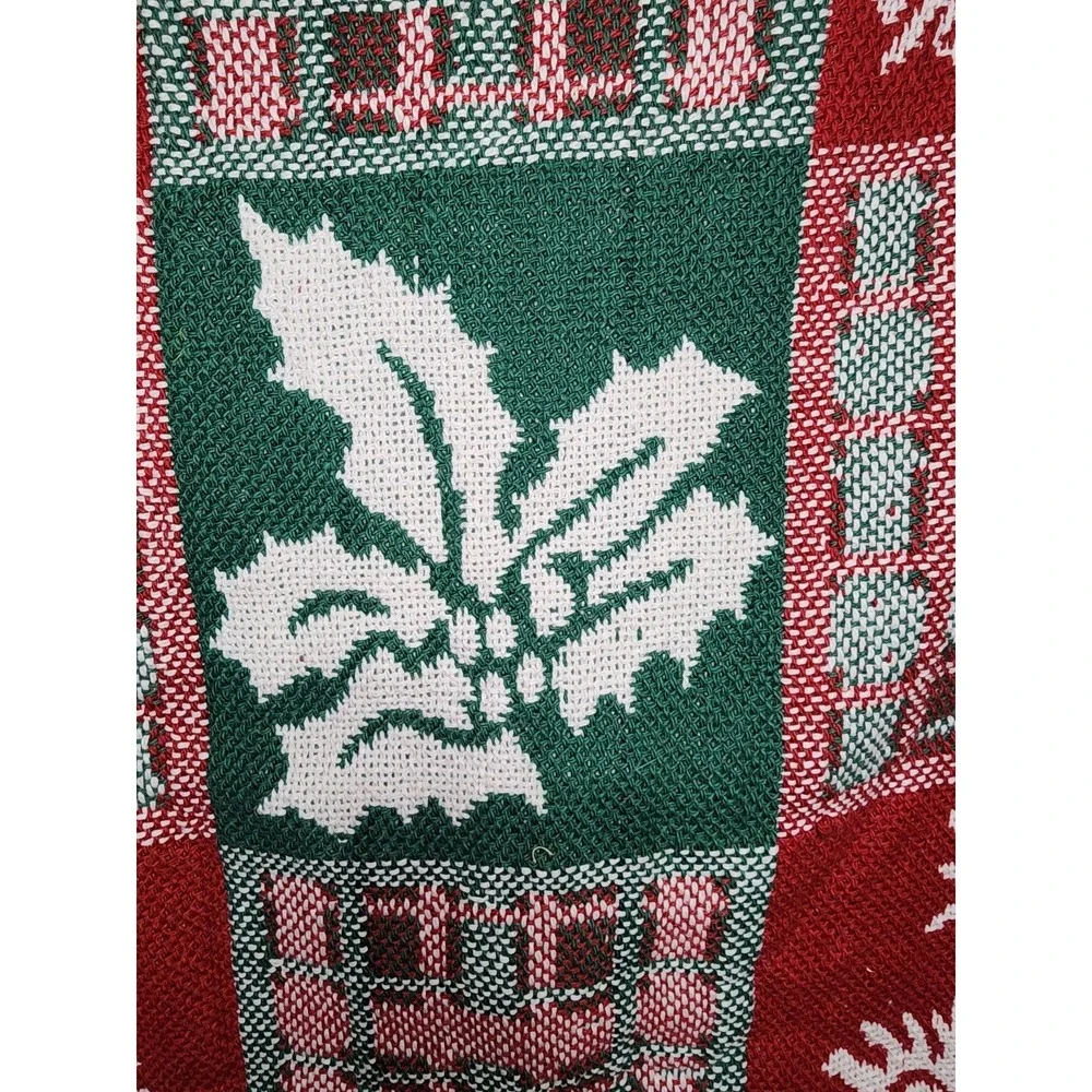 Winter Holiday Christmas Candles and Holly Woven Blanket‎ Afghan